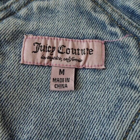 Juicy Couture Overalls Women's Size M Blue Denim Wide Leg Rhinestone Logo - Picture 7 of 10